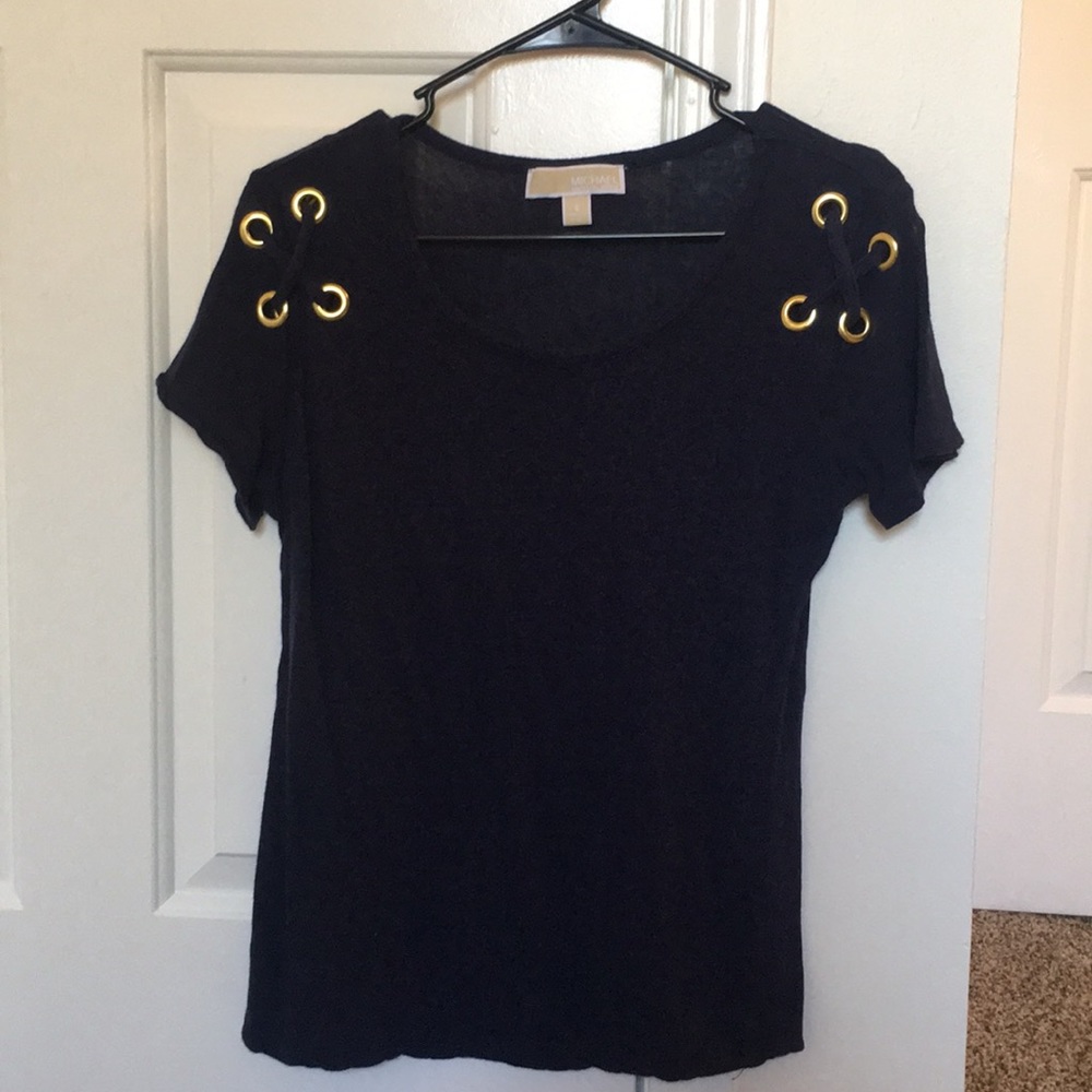 MICHAEL Michael Kors Navy Blouse Top Gold Shoulder